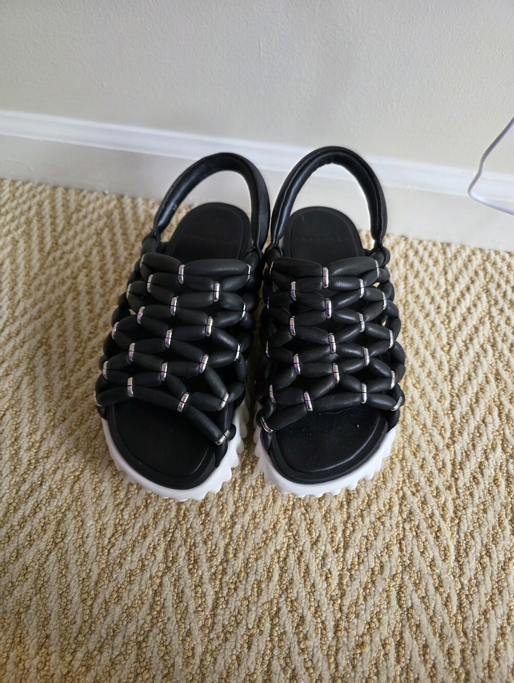 4CCCCEES Waffo Pineapple Platform Sandals Black White Size US 7.5-8 (EU 38)